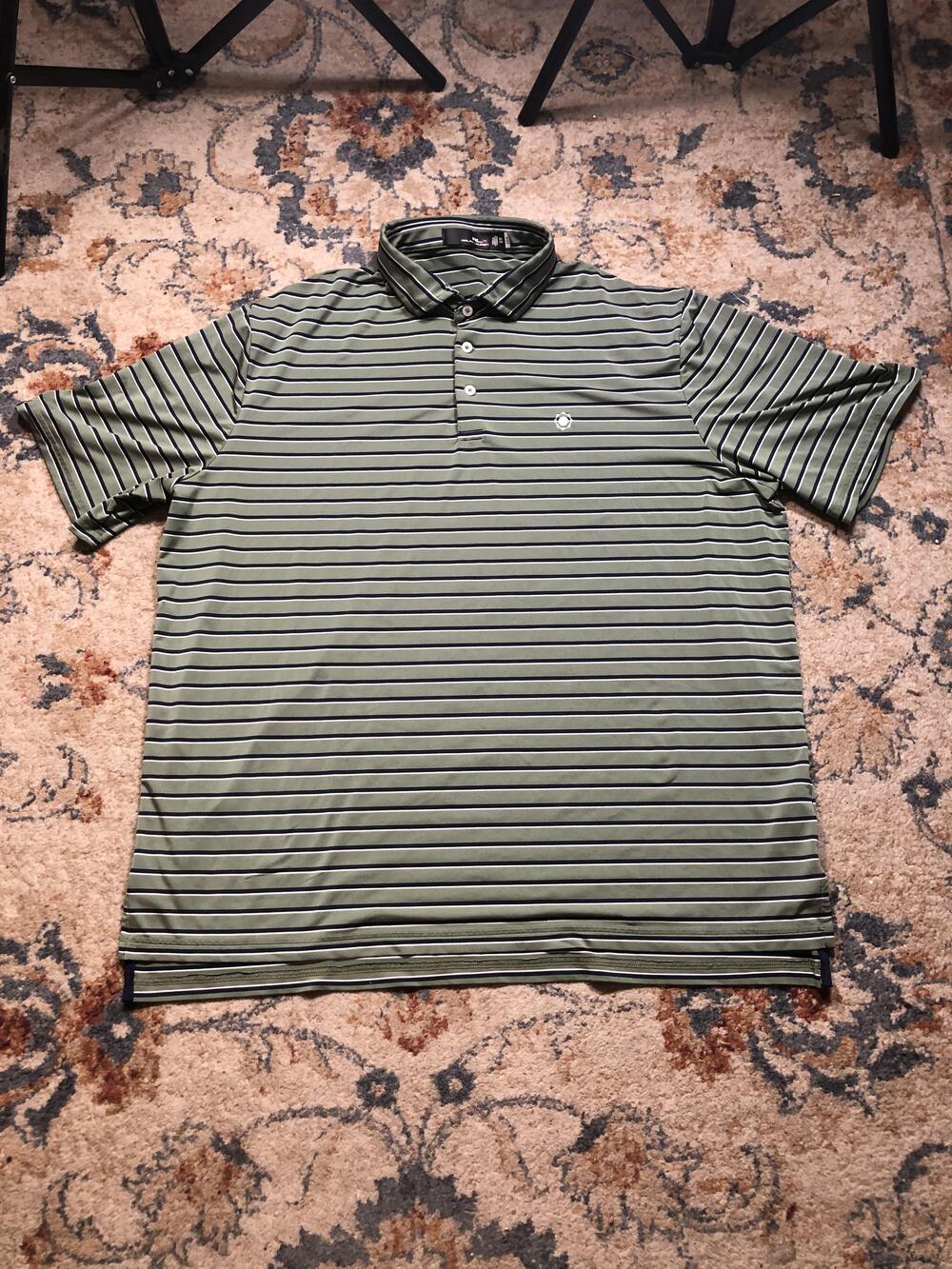 Ralph Lauren RLX Polo Shirt Mens 2XL Green Striped Performance Golf Embroidered